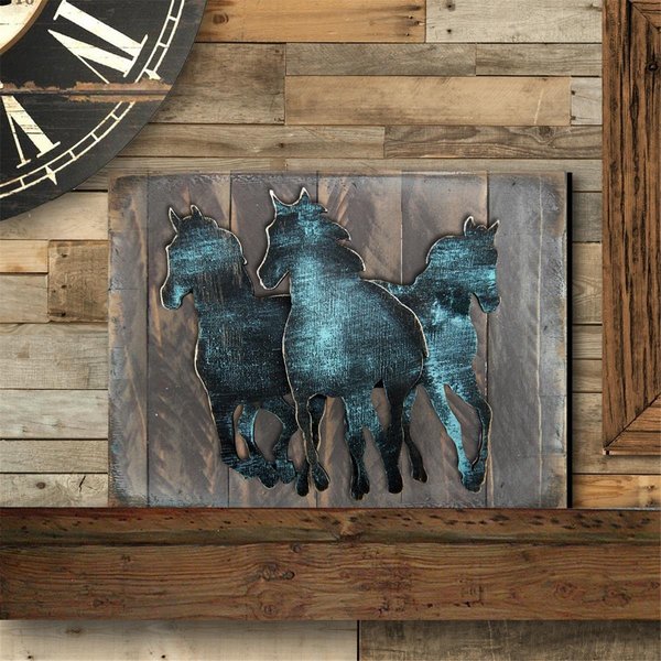 Designocracy Wild Stallion on Block Rustic Wooden Art Wall Decor G98157S318